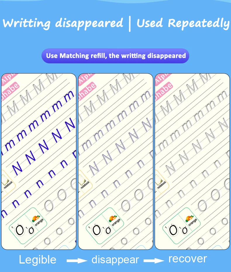 4pcs Magic Practice Copybook Kids Children Writing Reusable Free Wiping English German Writing Copy Books for Boy Girl Gifts