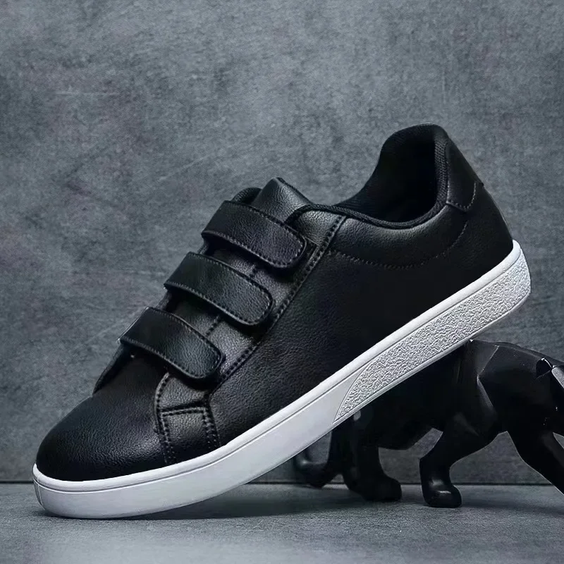 Flat Men's Leather Shoes Look&loop Casual Skateboard Shoes Men Korean Version Fashion Vulcanized Shoes High Quality Men Loafers 4