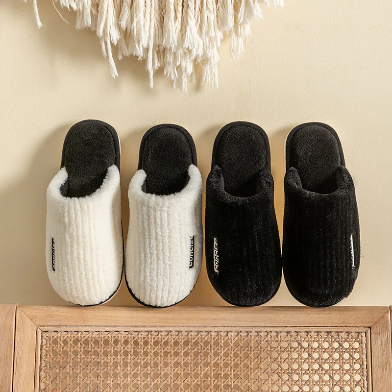 Indoor Slippers Women Men Autumn Winter Thick Sole House Warm Fur Shoes Couples Home Non-Slip Large Size Men'S Cotton Slippers 3