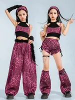 K-pop – haut court léopard pour filles, pantalon Cargo de danse de rue, short Hip Hop Jazz, ensemble de vêtements pour enfants, Streetwear, Costume élégant 4