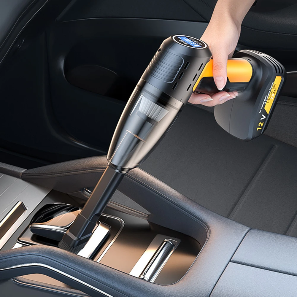 4 in 1 Handheld Wireless Car Vacuum Cleaner Strong Suction Tyre Inflator LED Lighting Air Pump Tire Pressure Gauge