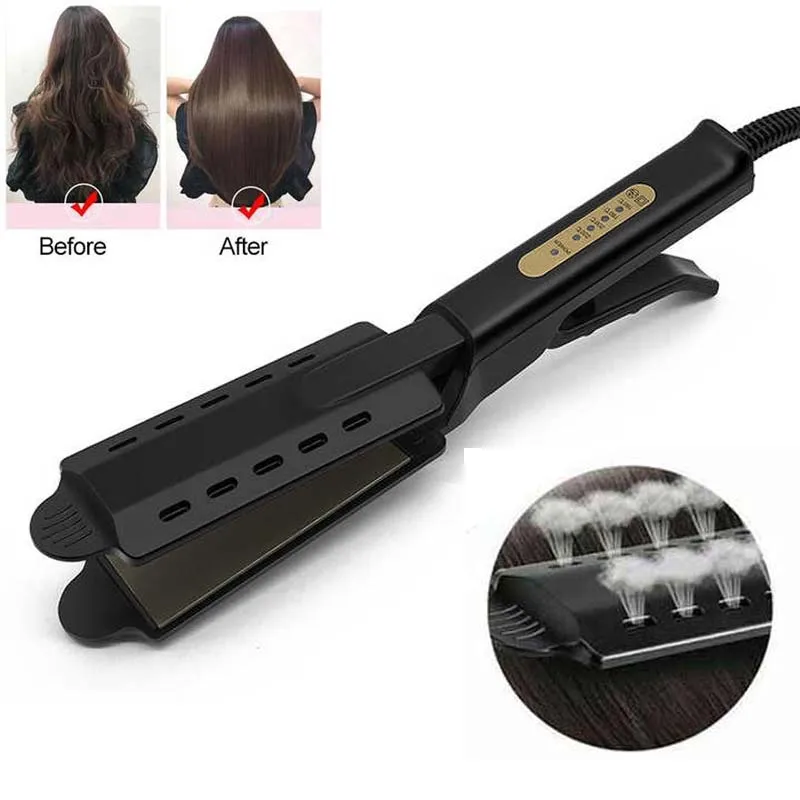 Professional Titanium Alloy Hair Straightener Wide Plate Flat Iron Temperature Adjustable With Venting Hole Straightening Iron