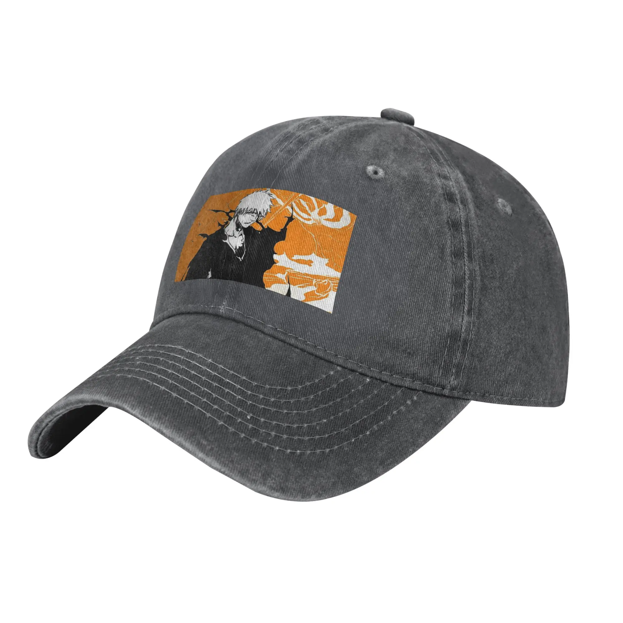 Orange Ichigo Kurosaki Anime Bleach Washed Denim Cap Lässige Baseballkappen Verstellbare Mütze Sommer Unisex Baseballmützen – Detail 1