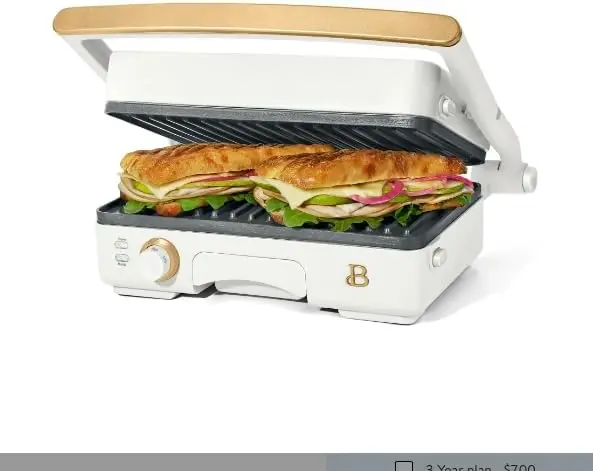 2-in-1 Press & Grill – 1200 Watt, Adjustable Temperature, Non-Stick Plates, Indoor Grill, 10.25” x 7” Cooking S 6