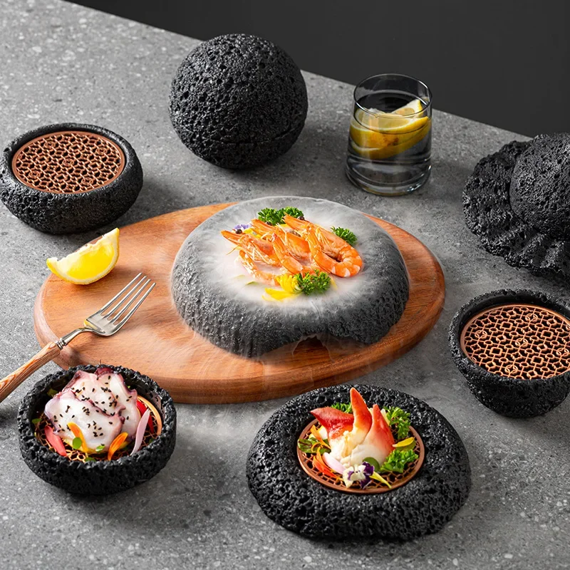 Featured Planet Bowl Separator Cooking Dry Ice Creative Tableware Imitation Flint Meteorite Ball Plate Round Japanese Tableware