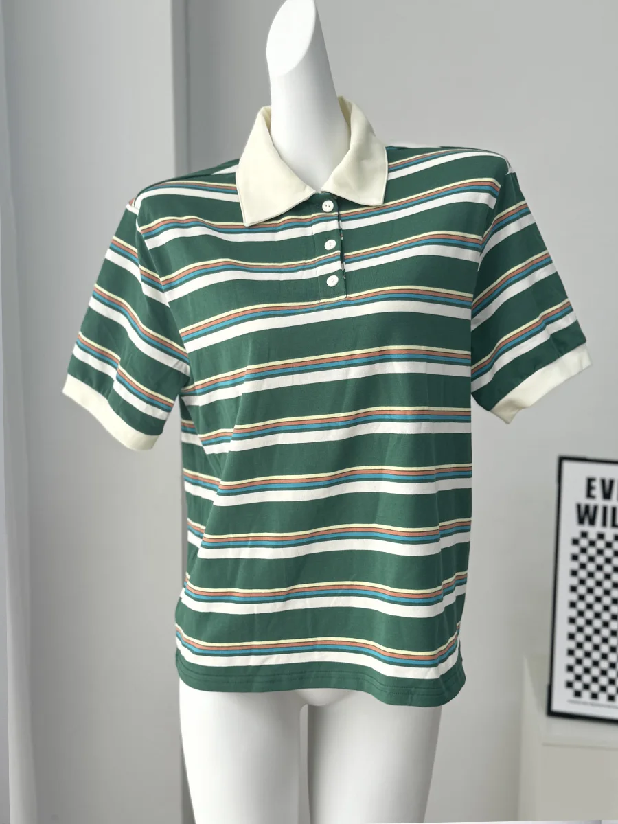 Polo Neck Cotton Crop Top Loose-Fit Chic Summer Pullover