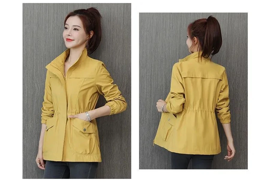 Korean Women Trench Coats Casual Lapel Drawstring Windbreake Spring Loose Gabardina Khaki Mid-length Jacket Big Size 4xl Abrigos