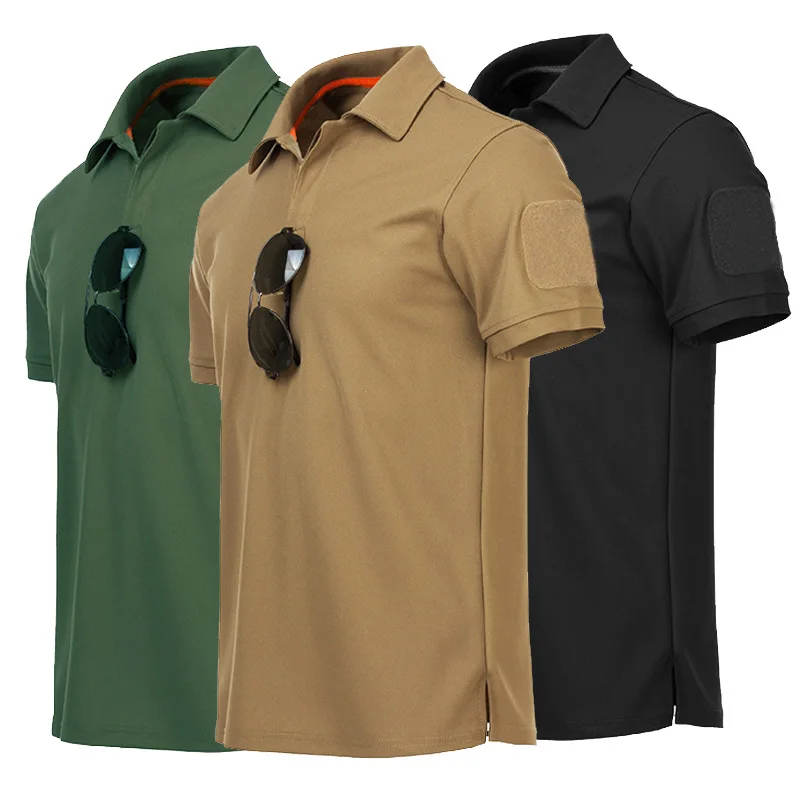 Men's Outdoor Tactical T-shirt Breathable Quick Dry Hunting Camping Hiking Tees Lapel short sleeve sport t shirt
