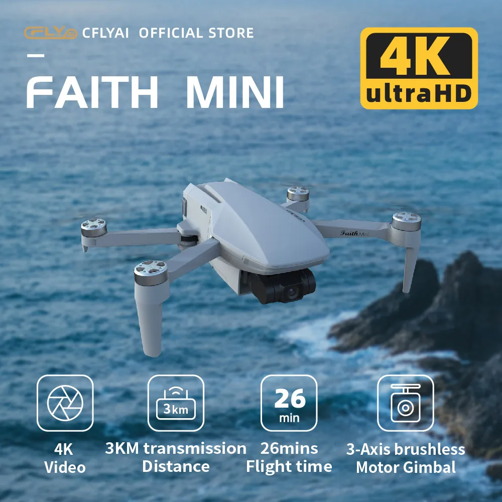 Drone Quadcopter CFLY Faith MINI Drone 3-Axis Gimbal Professional Camera 4K Video Camera 26 Mins Flight Time 3km Video Transmission Light Drones