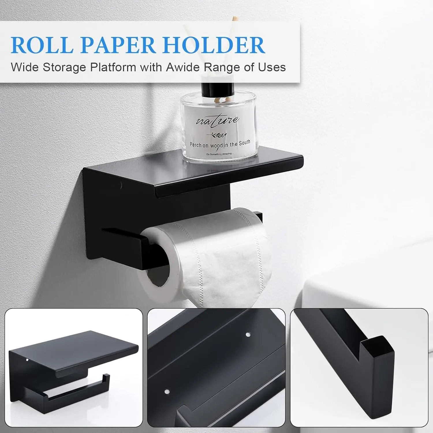 6-Piece Black Bathroom Hardware Set 23.6 Inch Towel Bar Set Double Towel Bar Ring Coat Hook and Toilet Paper