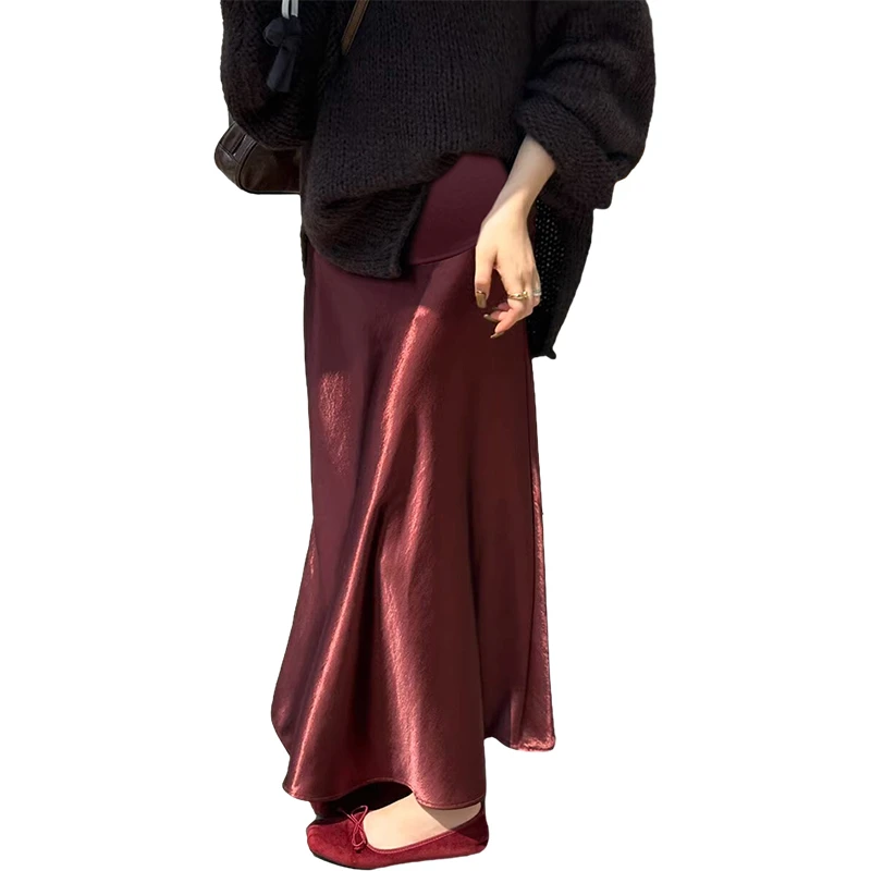 Spring Autumn Maternity Fishtail Skirt Slim Hips Good Quality Satin Skirt Fashion Office Lady Elegant Pregnant Woman Party