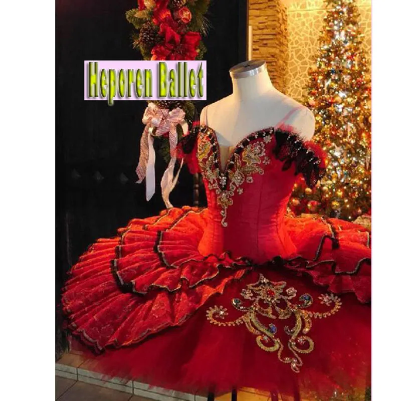 

Red Black Don Quixote Professional Ballet Tutus Dance Costumes,Spain Ballet Dress Stiff Tulle Classical Pancake Tutu