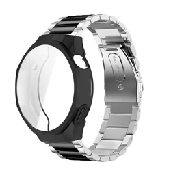 Enhanced Protective TPU Case with Stainless Steel Strap for Watch GT5 46MM (Silver black-black)