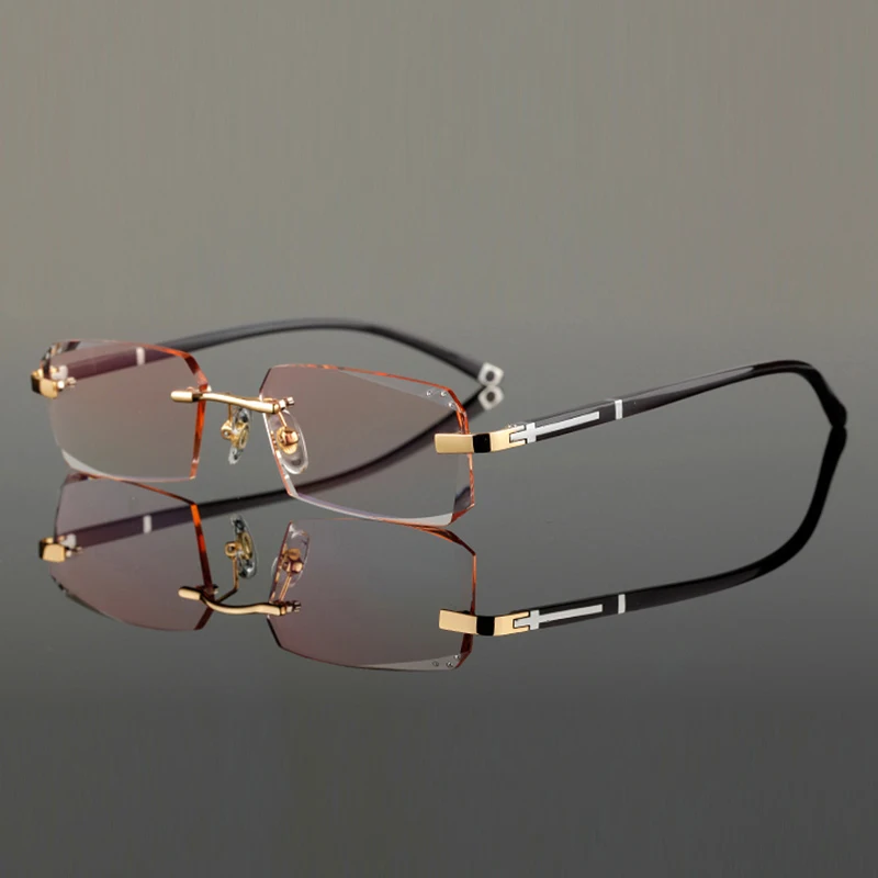 Prescription Glasses Famous Designer Rimless Glasses Frame Men Rhinestone Eyeglasses Clear Lens Diamond Anti Blue Light Coating Prescription Eyewear