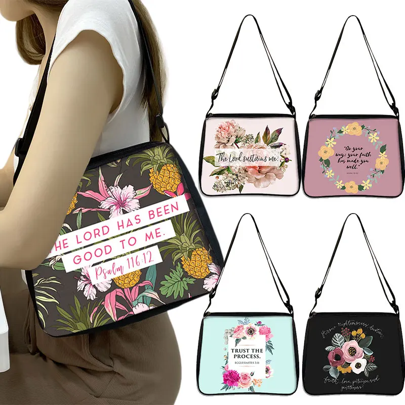 

Bible Verse Christian Printing Shoulder Bag He Will Sustain You Women Axillary Bags Casual Religious Pattern Underarm Bag Gift