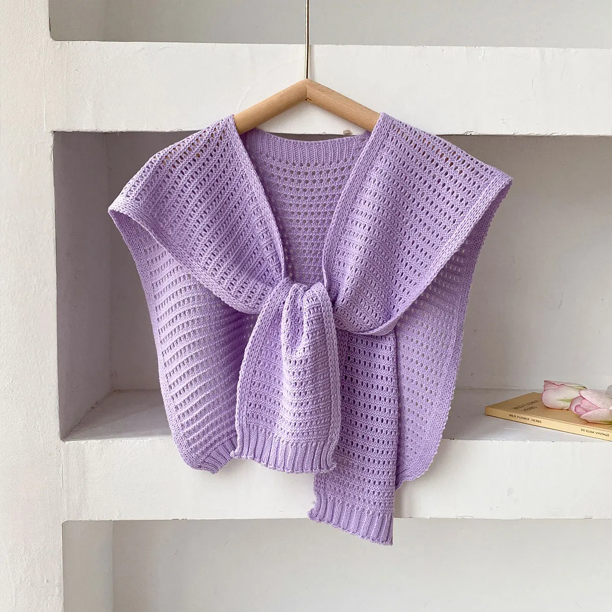 Korean Leisure Versatile Knitted Shawl Summer Air Conditioning Fake Collar Neck Cape Shoulder Solid color Scarf For Women