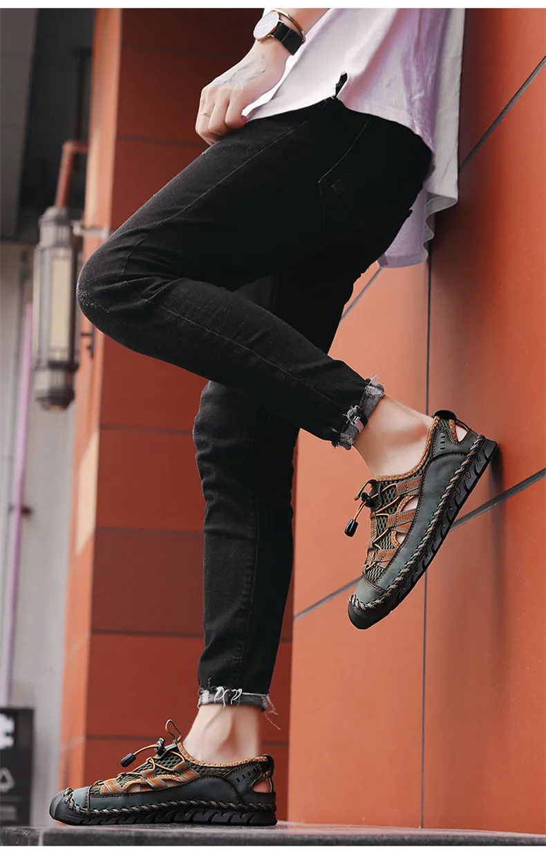 New Summer Breathable Men Sandals Fashion Roman Sandals Handmade Mesh Men Casual Shoes Platform Outdoor Men\'s Beach Sandals