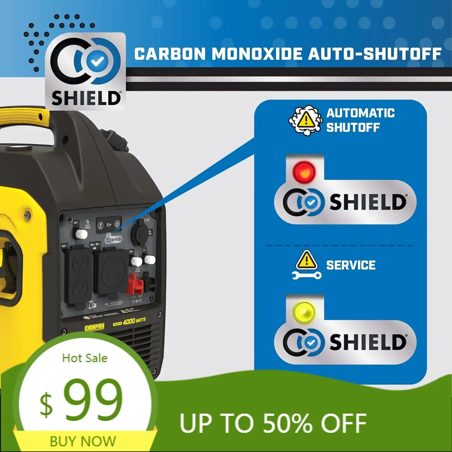 Champion Power Equipment 4000-Watt RV Ready Portable Inverter Generator with Quiet Technology and CO Shield