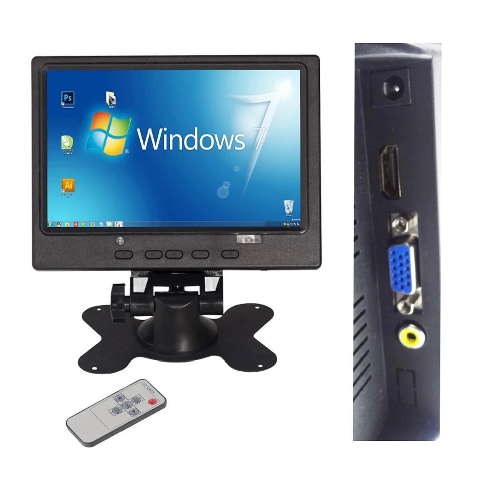 1024*600 7 inch LCD HD PC Monitor Mini TV Computer Display 2 Channel Video