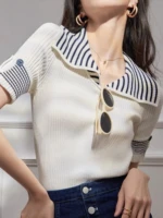 White Short Sleeve Tee Clothing Knit T-shirt Woman Black Polo Neck Shirts for Women Tops V New Y2k Fashion Cotton Aesthetic Cute - Image 2