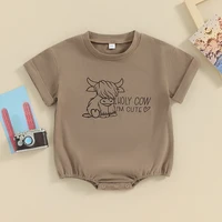 2024-01-02 Lioraitiin Summer Baby Boy Girl Clothes Western Cow Print Oversized Bubble Romper Short SleeveT Shirt Jumpsuit Outfit 1