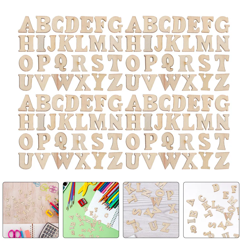 300Pcs 공예품을위한 나무 알파벳 문자 DIY 나무 문자 컷 아웃 홈 파티 장식 선반 현관을위한 부드럽고 광택있는 나무 조각