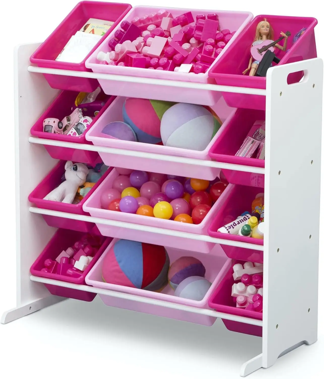Children Kids Toy Storage Organizer with  Plastic Bins - Greenguard Gold Certified, White/Pink 4