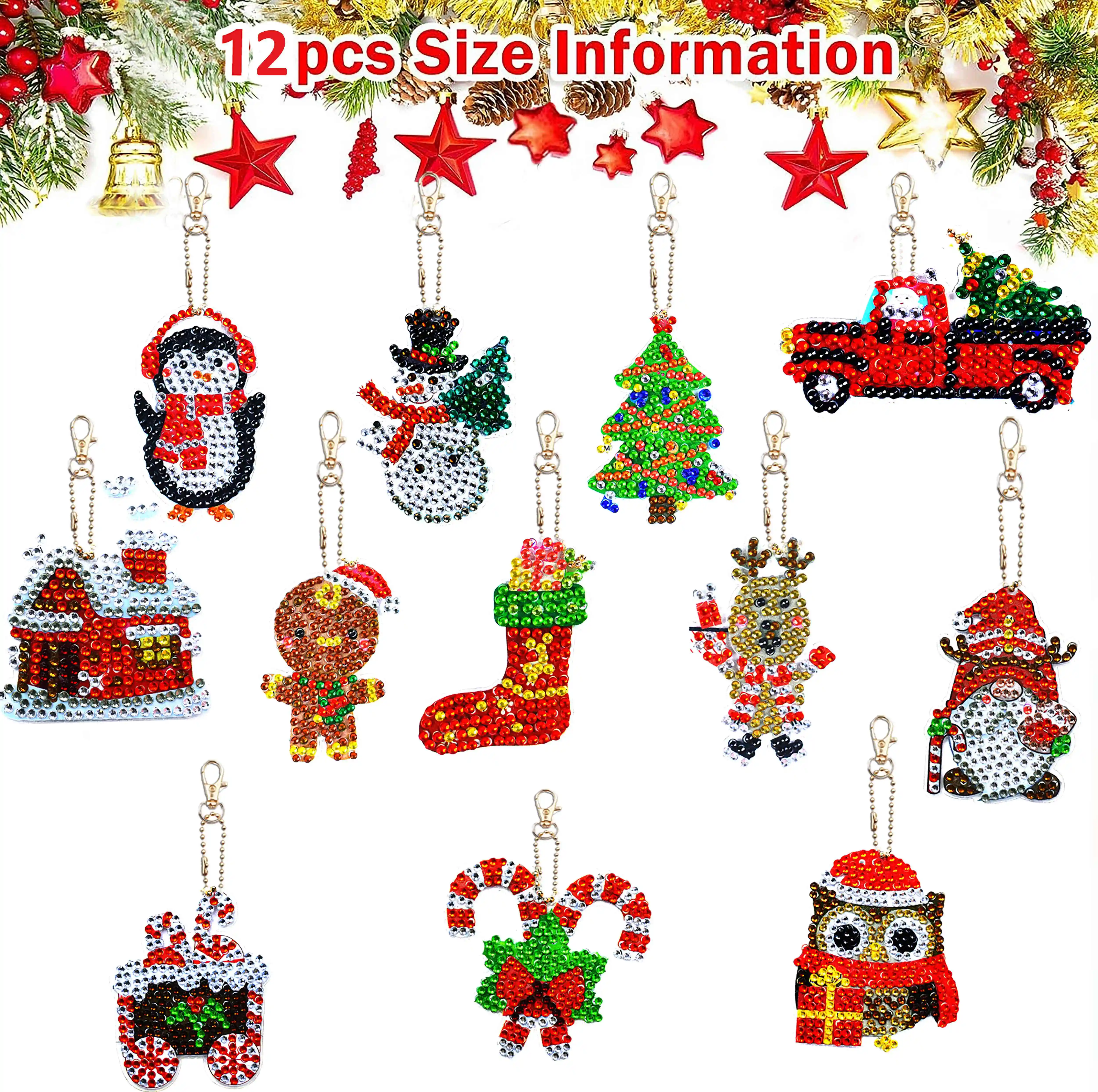 Kit Portachiavi Diamante Natale Fai Da Te - 12 Pezzi A Fiocco Di Neve, Con Strass 5D E Accessori