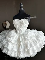New Girls Birthday Lolita Dress 2024 Spring and Summer Women's Tube Top Satin Bowknot Slim Pettiskirt Short Mini Party Dress - Image 3