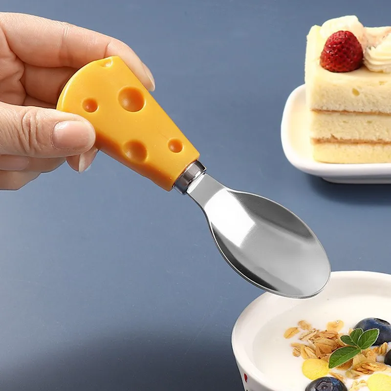 Cheese Knives Cutlery Wood Handle Steel Stainless Butter Spatula Fork Spoon Flat Shovel Creative Kitchen Cooking Tools 1PC cheese knives set