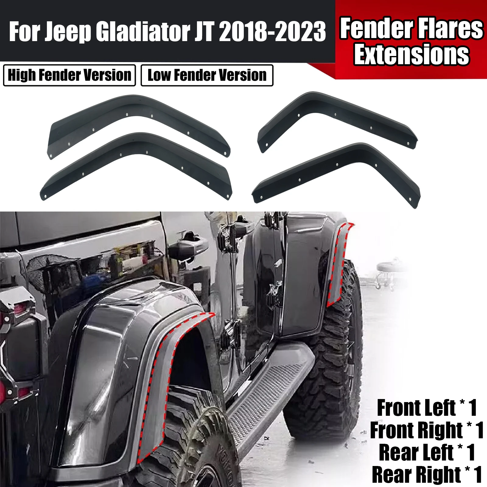 4PcsCarFrontRearFenderFlaresExtensionsSetFor20182023Jeep