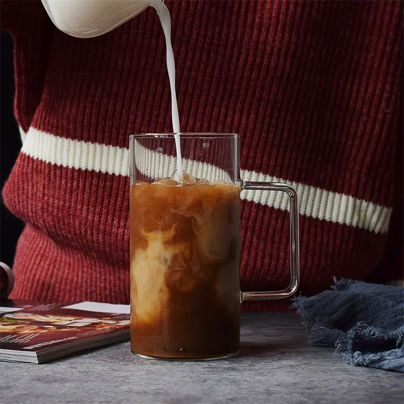 Description Picture 2 of item700ml Glass Coffee Mug Handmade Heat Resistance Clear Tea Milk Juice Cup Water Beer Drinking Mug Office Drinkware