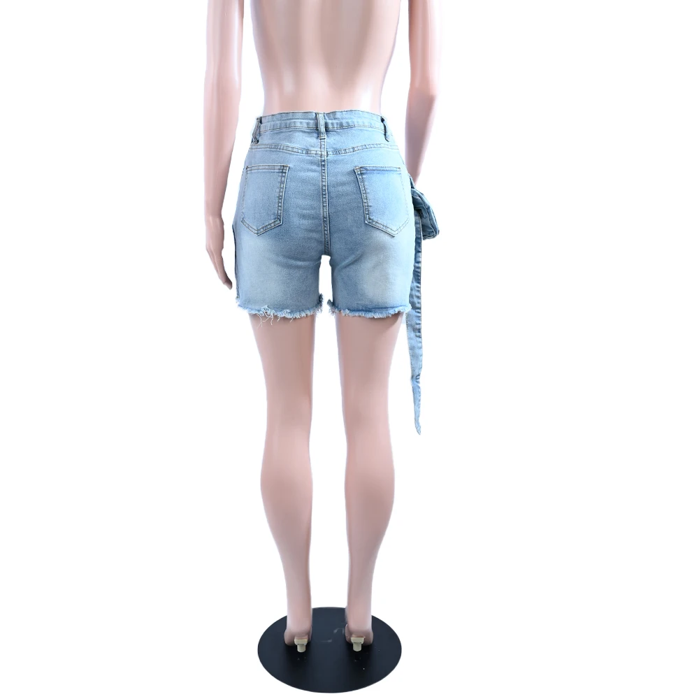 Fashion Design Pocket Patchwork Hight Waist Ripped Short Jeans Light Blue Denim Shorts Women Bomber Bottoms Y2K Streetwear