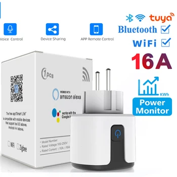 16A/20A EU Smart Socket With Power Monitoring Tuya WiFi Smart Plug Timing Function Smart Life APP Voice Control Via Alexa Google 1