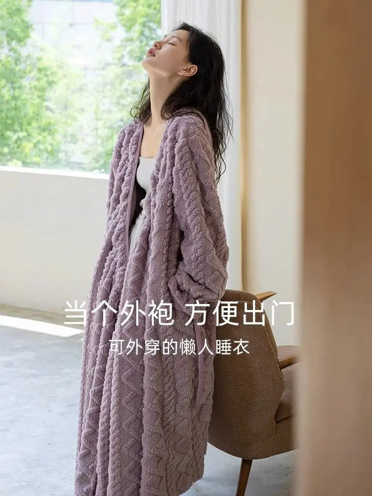 Women Sleepwear Sleepwear Pajamas Korean style Thick Warm Flannel Nightgowns Women Simple Gentle Tender Fluffy Heating Nightdress Winter Soft Sleepwear