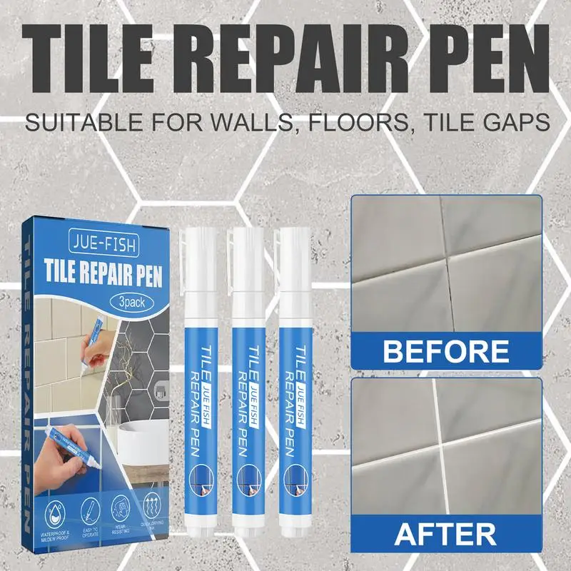 BleachPen3PiecesGroutPenTilePaintMarkerQuickDryTileGrout
