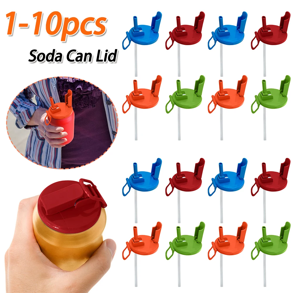 1-10PCS Soda Can Lids with Straws Silicone Beverage Can Cover Reusable Drink Top Protectors for Canned Beverage Beer Juice