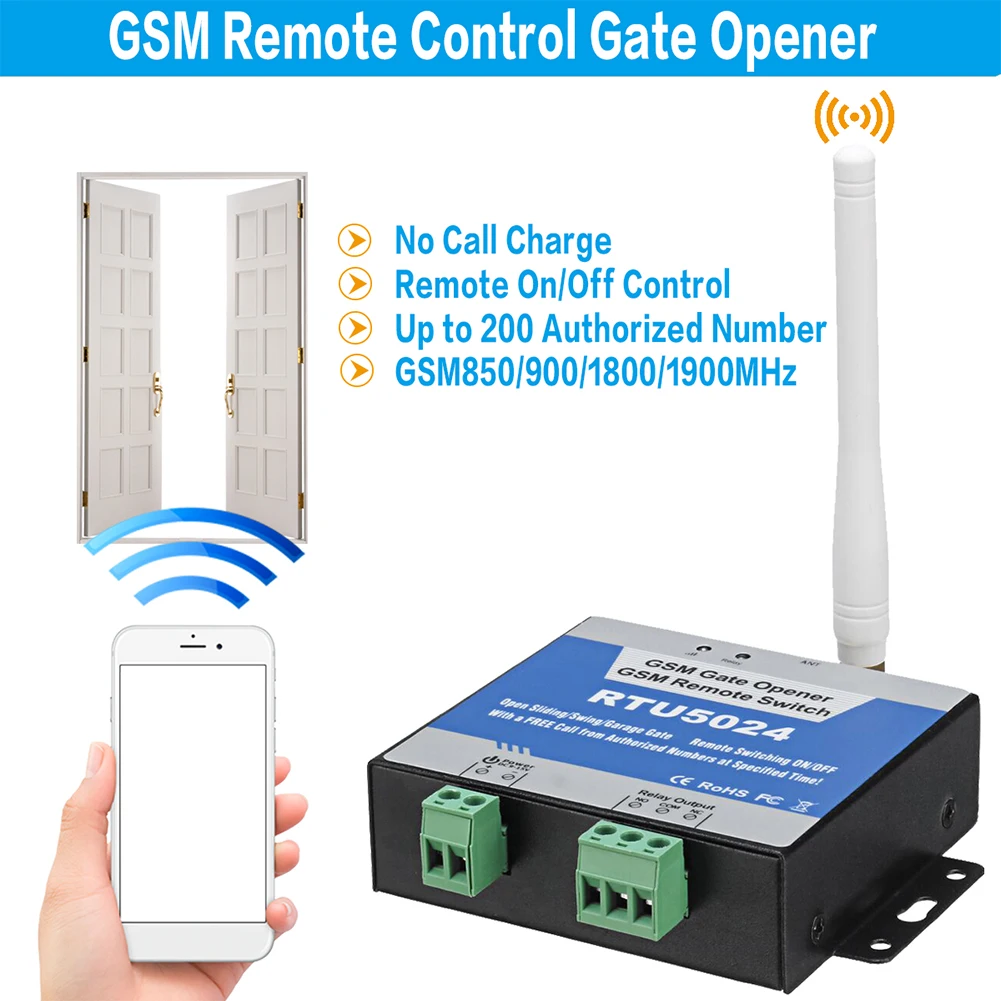 Door Access Control Switch Wireless Door Opener RTU5024 GSM Remote Door Access Switch Relay 850/900/1800/1900MHz 4 Channel Wireless Door Opener Support 3V SIM Card Free Call