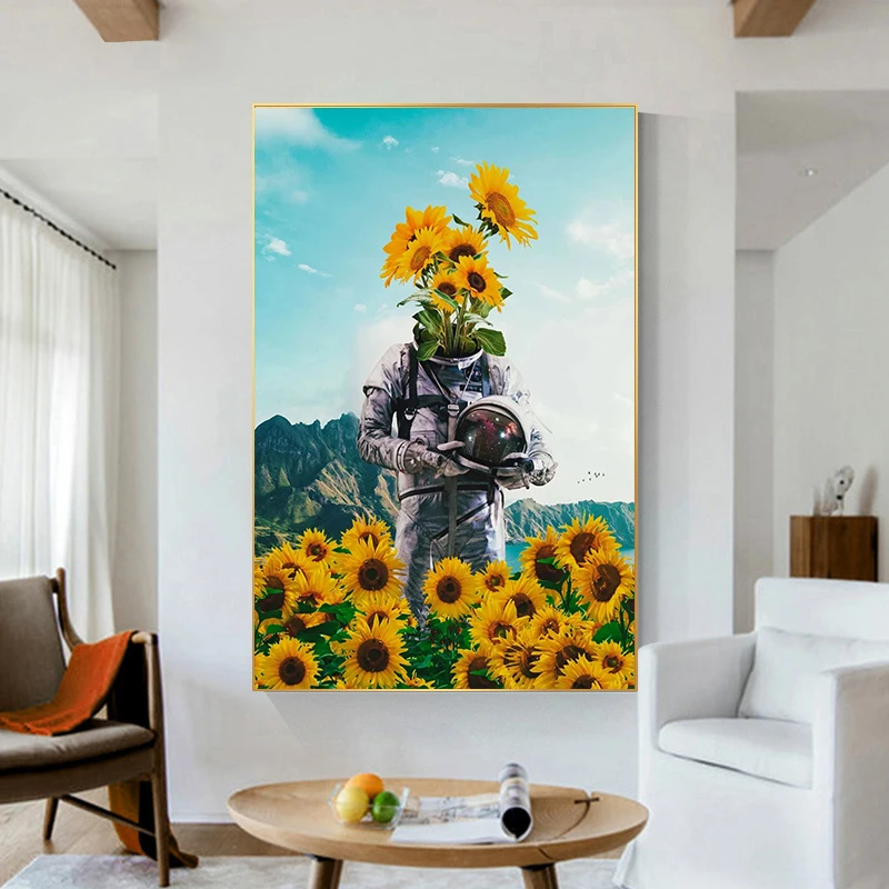 

Abstract Astronaut Space Sunflower Wall Art Canvas Painting Nordic Posters and Prints Wall Pictures Living Room Decor Frameless