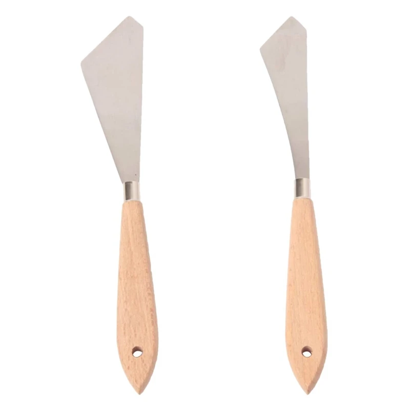 

2 Pcs Painting Knife Spatula Palette Knife Wood Handle And Metal Blade Painting Accessories For Art And Paint