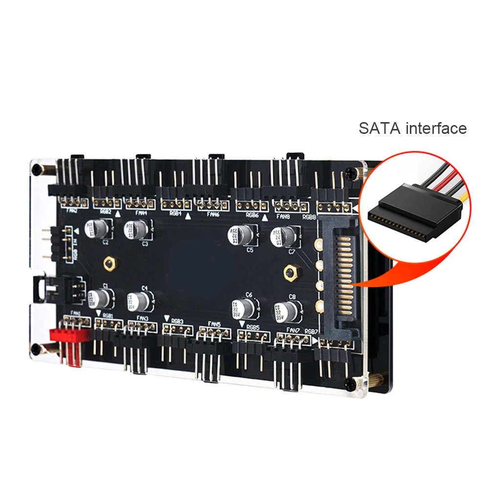 ARGB RGB PWM 선풍기 허브, 마더보드 동기화, LED 라이트 스트립 컨트롤러 케이스 선풍기 허브 어댑터, 1-8 멀티 웨이 스플리터, 12V 4 핀, 5V 3 핀