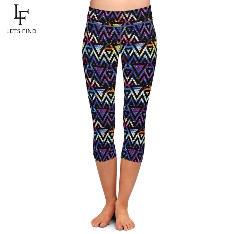LETSFIND Fashion Leggings Aztec Digital Printing Punk Women's Legging High Waist Workout Capri Leggings for Summer