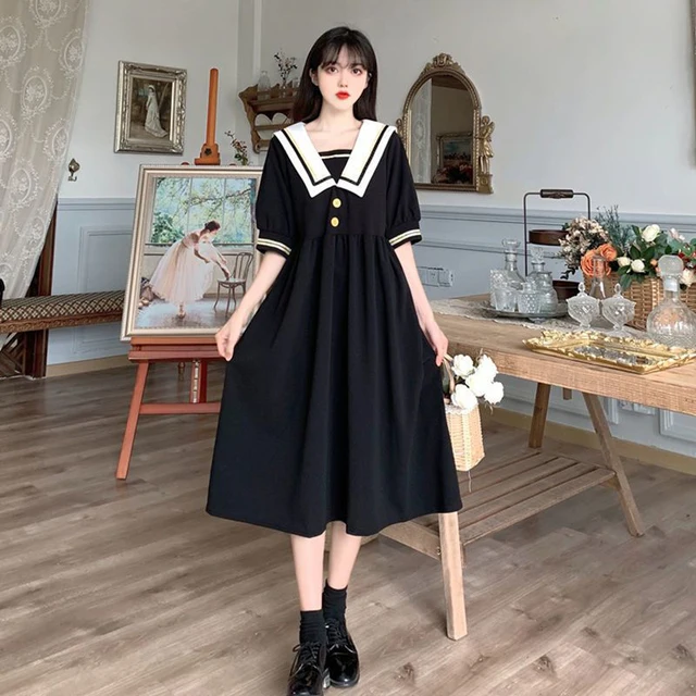 美品 1回着用 ゴーシュ 上品 ワンピース 2 日本製 Zoki Japan Sweet Sailor Collar Black Dress Women 4Xl