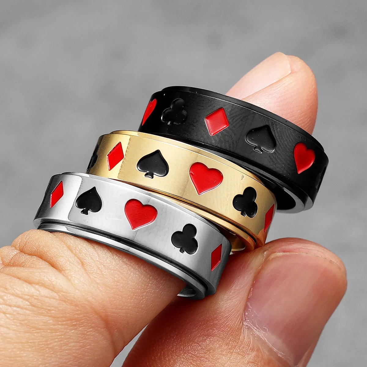 Lucky Poker Fidget Spinner Men Rings Stainless Steel Punk Luxury New In Women Jewelry Fashion Accessories Gift Wholesale 4