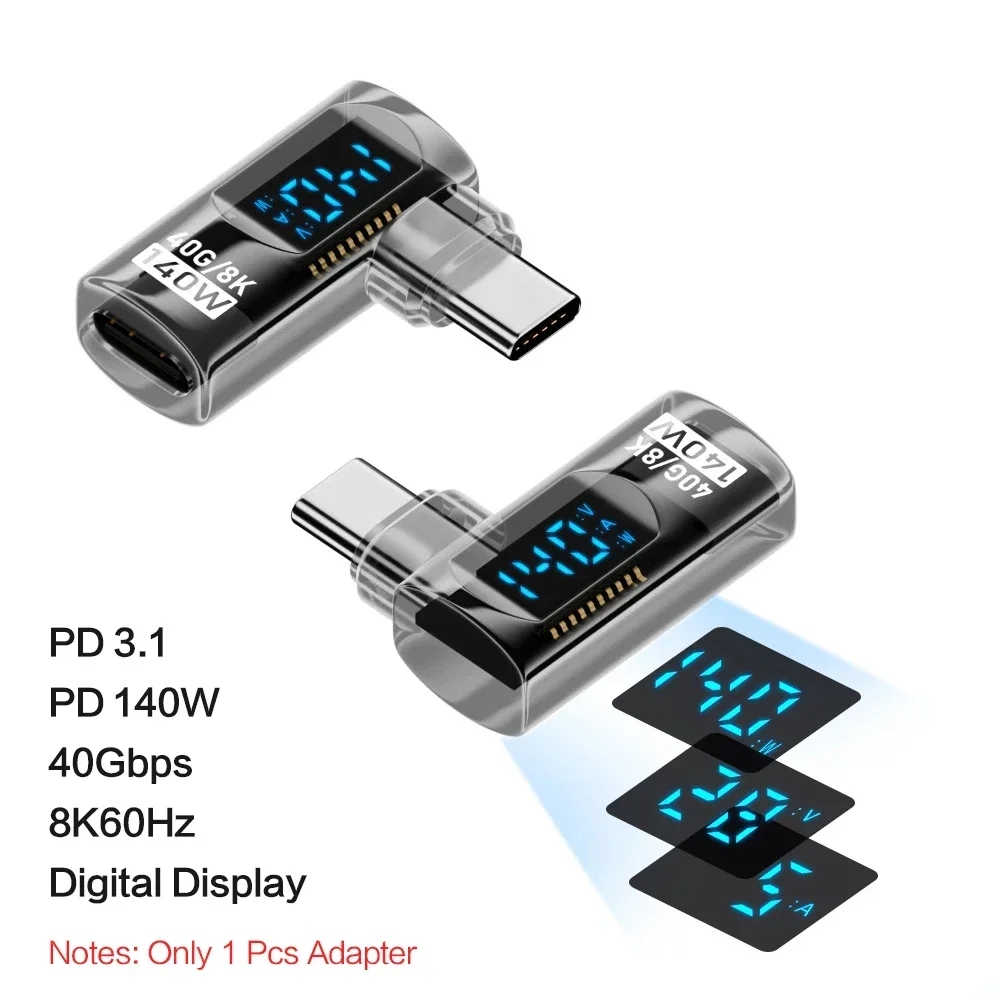 Right Angle U-Shaped USB C Adapter - 40Gbps Data Transfer, 140W Power Delivery, USB4.0, 8K Video Support