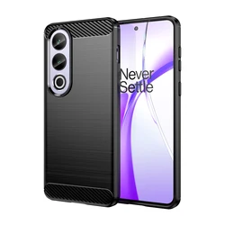 Coque arrière mate anti-choc en silicone premium avec texture en fibre de carbone - Coque de téléphone protectrice élégante