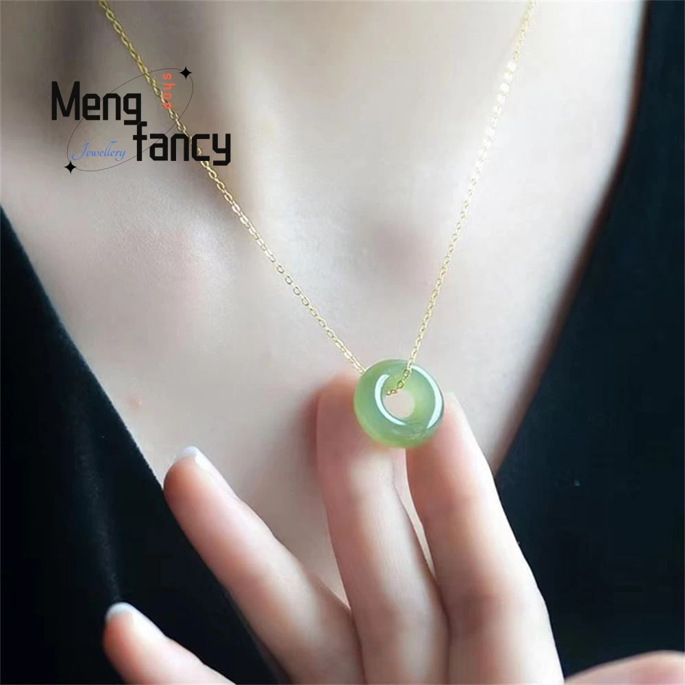 Natural Hetian White Jade Safety Buckle Clavicle Chain Women Mascot Jewelry Couple Gift