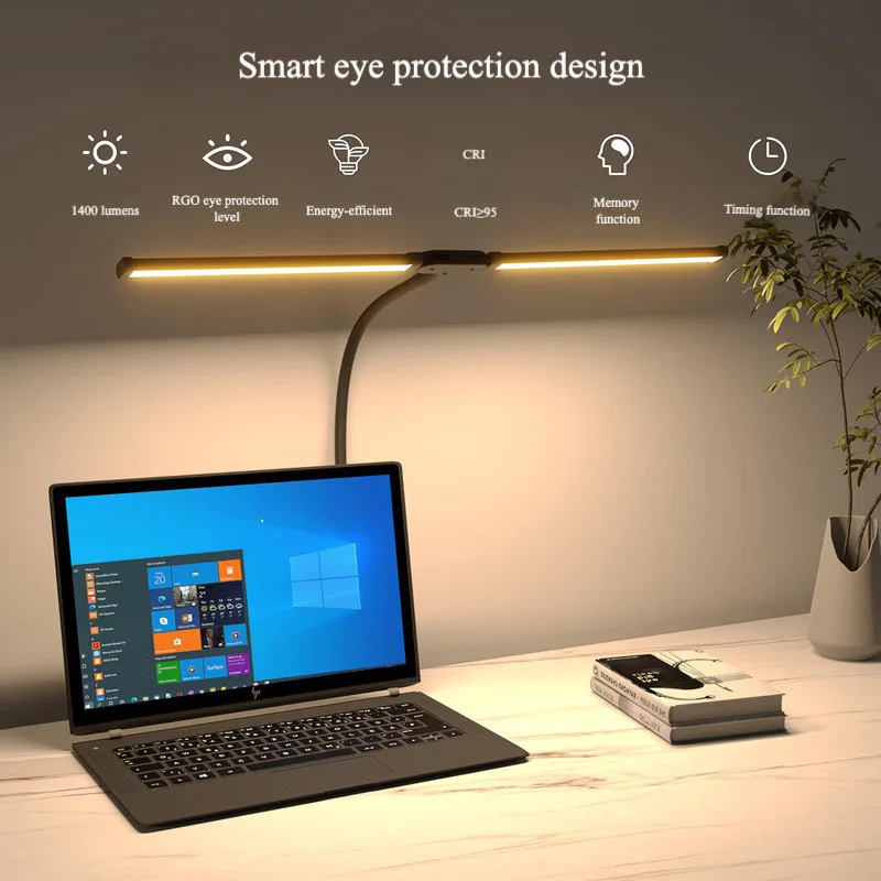 Enhanced LED Desk Lamp for Home Office - Eye-Caring, Color-Changing & Dimmable with Flexible Gooseneck and Double Head Design