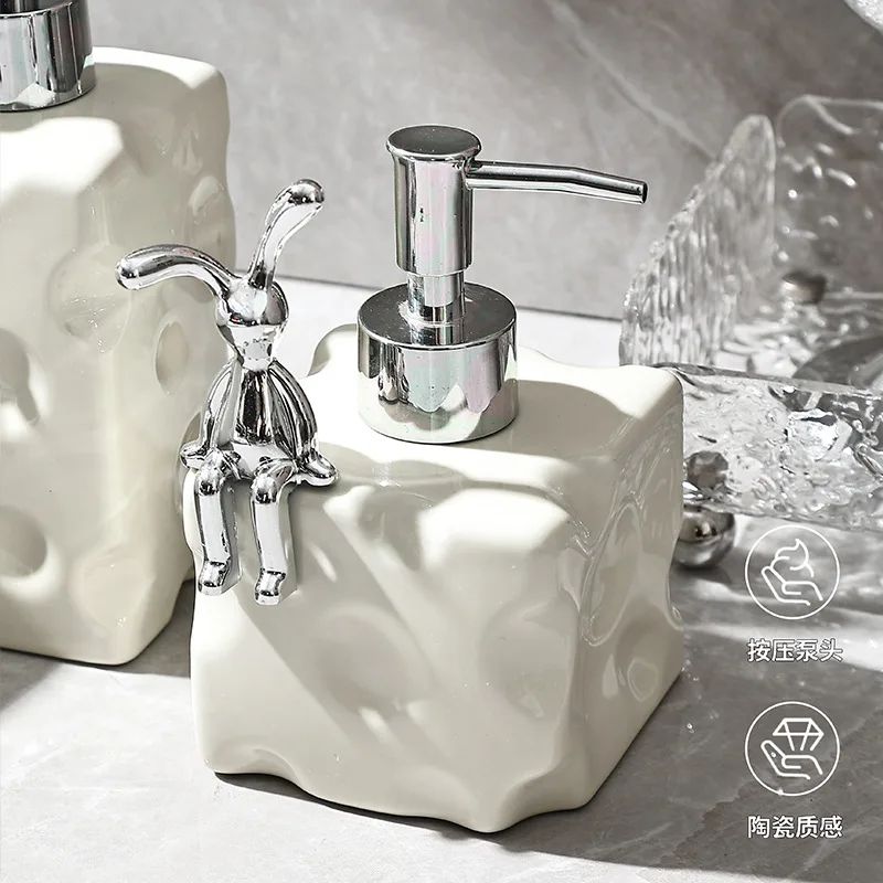 Light Luxury Ceramic Hand Wash Bottle Rabbit Cheese Soap Pump Dispenser Bathroom Accessories Shower Gel Split Bottle Press Pot