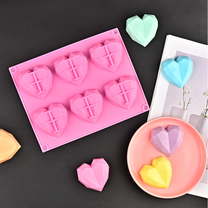 3D Heart Shape 6 Cavities Silicone Cake Mold, Chocolate Mold For